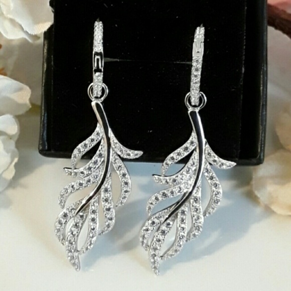 E3 NEW  Diamond Sterling Feather Earrings - Picture 4 of 8